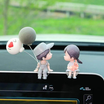 Lovely Kissing Couple Blue Car Ornament For Interior Decor - hand-painted PVC dashboard couple figurines with non-trace sticker, lightweight 4x6 cm