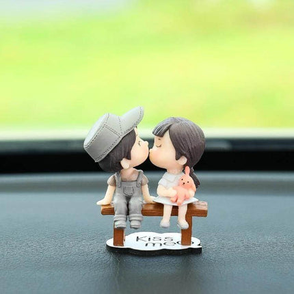 Lovely Kissing Couple Blue Car Ornament For Interior Decor - hand-painted PVC dashboard kissing couple figurine with non-trace sticker, 4x6 cm