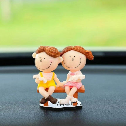 Lovely Kissing Couple Blue Car Ornament For Interior Decor - hand-painted PVC dashboard kissing couple figurine with non-trace sticker, 4x6 cm