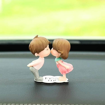 Lovely Kissing Couple Blue Car Ornament For Interior Decor - hand-painted PVC dashboard kissing couple figurine with non-trace sticker, lightweight 4x6 cm