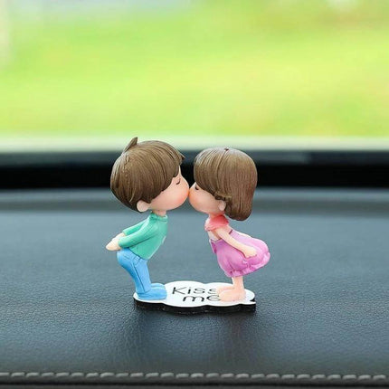 Lovely Kissing Couple Blue Car Ornament For Interior Decor - hand-painted PVC dashboard kissing couple figurine with non-trace sticker, lightweight 4x6cm