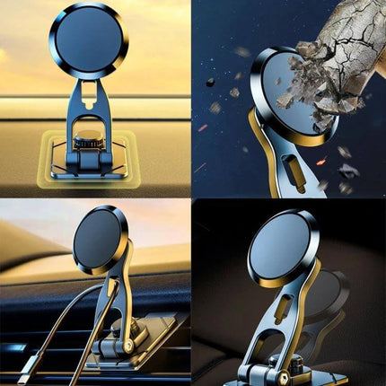 D29 Metal Car Phone Holder Foldable For Dashboard Use strong magnetic metal alloy foldable mount shown on dashboard in multiple views