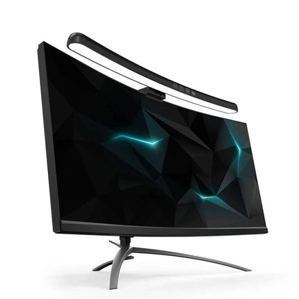 Curved Screen Hanging Lamp for Home Computer Desk Use clipped on curved monitor providing focused keyboard and document lighting without screen glare