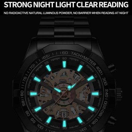 BINBOND Luminous Waterproof Quartz Watch for Daily Wear showing luminous markers and hands for clear night reading