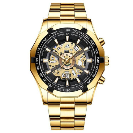 BINBOND Luminous Waterproof Quartz Watch for Daily Wear - gold stainless steel luminous dial, waterproof sports chronograph for commuting and outdoor use