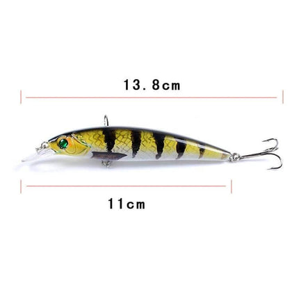 Painted Bionic Fishing Lure For Freshwater Casting, 11cm - yellow striped 11cm bionic eye casting lure with treble hooks for lakes and rivers
