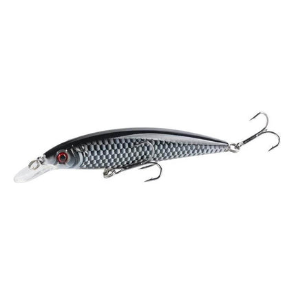 Painted Bionic Fishing Lure For Freshwater Casting, 11cm - gray painted bait with 3D bionic eyes and treble hooks for lake and river fishing