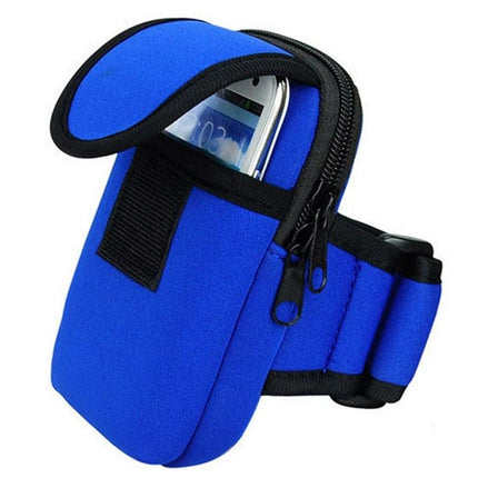 Waterproof Neoprene Arm Bag for Phone Storage - blue forearm phone pouch with zipper, sweatproof, hands-free for running, hiking, cycling