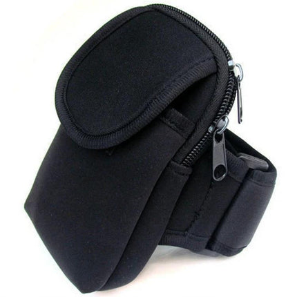 Waterproof Neoprene Arm Bag for Phone Storage on forearm, black neoprene zippered pouch for runners, hikers, cyclists