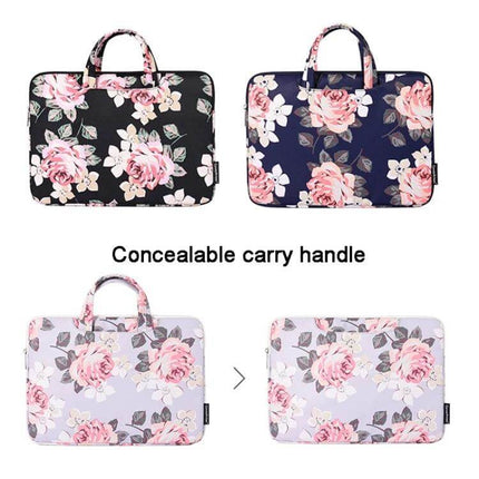 White Rose Pattern Protective Laptop Bag with Handle for 13-15 Inch Devices - waterproof floral sleeve with conceal-able carry handle, protects from rain and scratches