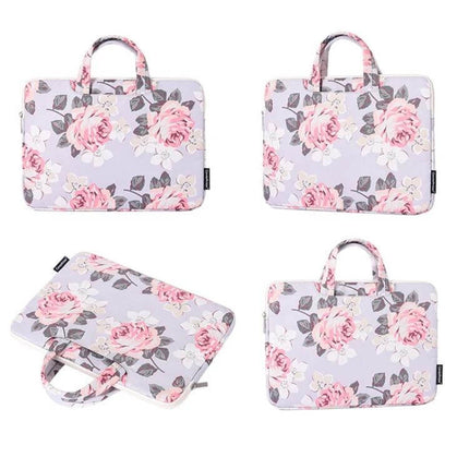 White Rose Pattern Protective Laptop Bag with Handle for 13-15 Inch Devices - waterproof floral sleeve for commuting and travel