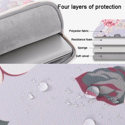 White Rose Pattern Protective Laptop Bag with Handle for 13-15 Inch Devices, waterproof four-layer protective sleeve with handle