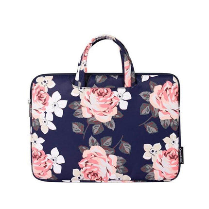 White Rose Pattern Protective Laptop Bag with Handle for 13-15 Inch Devices - navy floral waterproof sleeve with handle