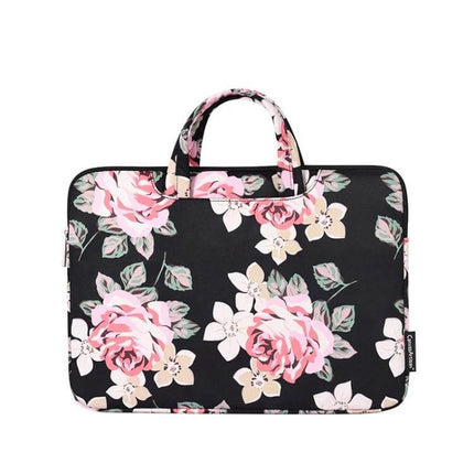 White Rose Pattern Protective Laptop Bag with Handle for 13-15 Inch Devices – waterproof floral laptop sleeve with handle for commuting and travel