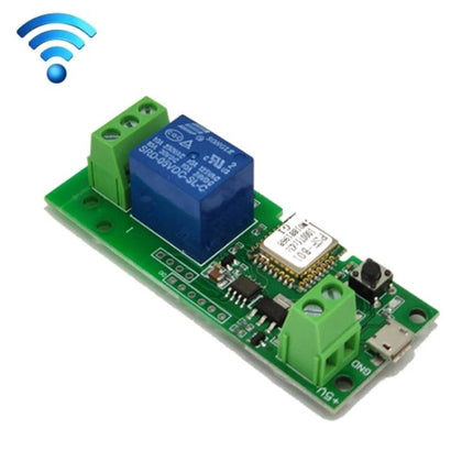 Sonoff Single Channel WiFi Smart Switch for Timing and Remote Control compact relay module on green PCB with WiFi icon