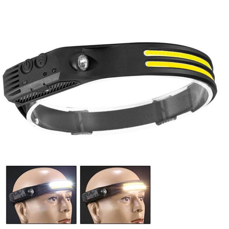 Rechargeable COB LED Headlamp with Motion Sensor for Outdoor Activities and Fishing