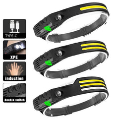 Rechargeable COB LED Headlamp with Motion Sensor for Outdoor Activities and Fishing