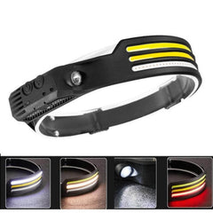 Rechargeable COB LED Headlamp with Motion Sensor for Outdoor Activities and Fishing