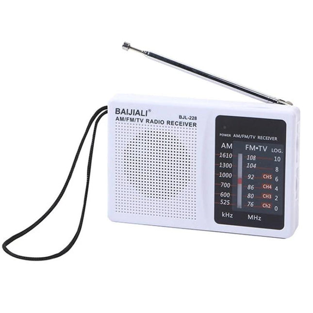 Baijiali Retro Portable FM AM Radio for Everyday Use compact white retro AM FM portable radio with telescopic antenna and wrist strap