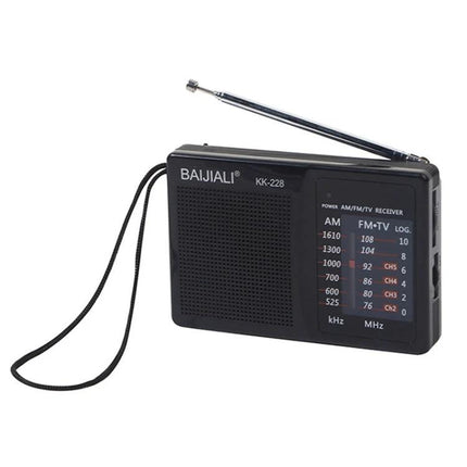 Baijiali Retro Portable FM AM Radio for Everyday Use compact black retro radio with telescopic antenna, wrist strap and AM/FM dial