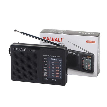 Baijiali Retro Portable FM AM Radio for Everyday Use - compact black retro portable FM AM radio with telescopic antenna and packaging