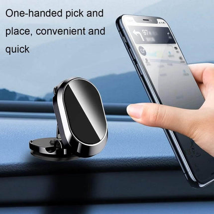 Car Magnetic Phone Holder Foldable With 360 Degree Rotation Black compact foldable magnetic dashboard mount with one-handed pick-and-place