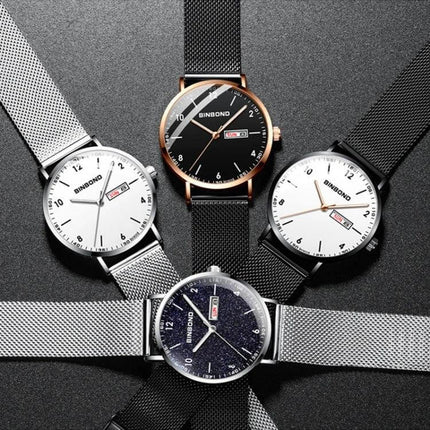 BINBOND Luminous Starry Design Watch for Everyday Wear - starry luminous face and mesh band shown