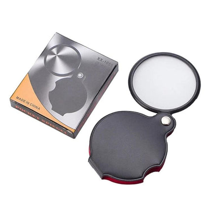 8X Mini Leather Folding Magnifier for Reading and Repair - Compact black leather magnifier with protective case for reading, jewelry, maps and repairs