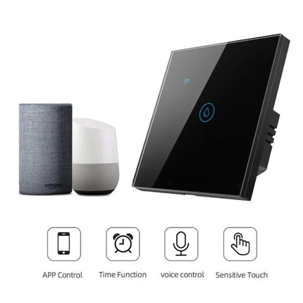 EU Standard Smart Plug with Voice Control for Home Devices - black touch panel, app and voice assistant compatible