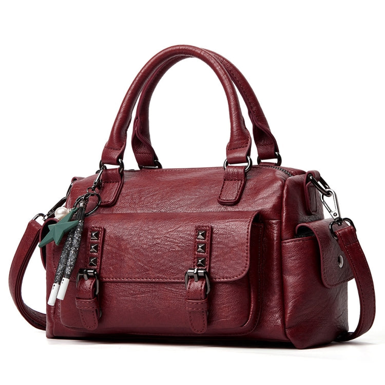 048 Pebbled Leather Multi-compartment Handbag Large Capacity