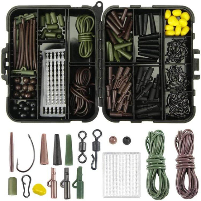 Fish Hook Swivel Fishing Accessories Set 272 Pieces – compact ABS box with organized hooks, swivels, beads and rigging parts for road, iso and sea fishing