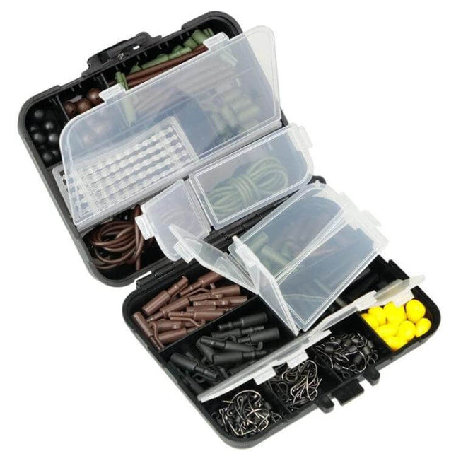 Fish Hook Swivel Fishing Accessories Set 272 Pieces in clear ABS organizer box with hooks, swivels, beads and rigging components for road and sea fishing