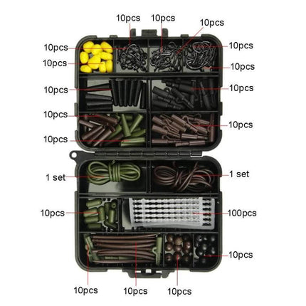 Fish Hook Swivel Fishing Accessories Set 272 Pieces compact clear ABS tackle box with organized hooks swivels beads and rigging parts for road and sea fishing