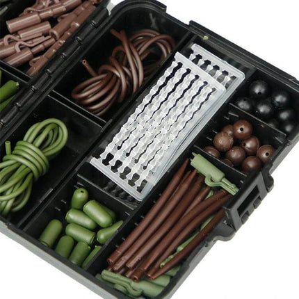Fish Hook Swivel Fishing Accessories Set 272 Pieces compact clear ABS box with organized hooks swivels beads and tubing for road, iso and sea fishing