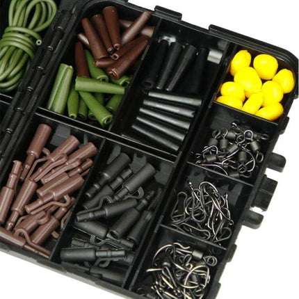 Fish Hook Swivel Fishing Accessories Set 272 Pieces compact clear ABS box with organized hooks swivels and tackle for road and sea fishing