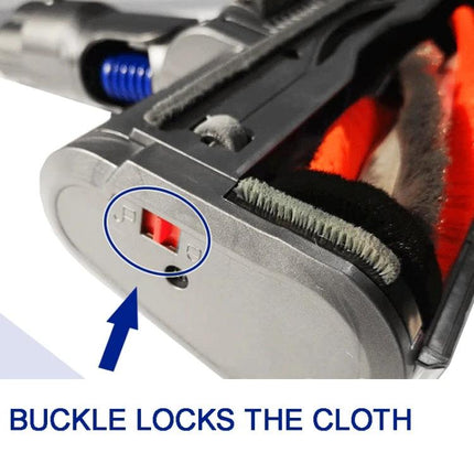 Dyson Compatible Soft Velvet Floor Brush for Vacuum Cleaning showing buckle that locks the cloth and brush attachment
