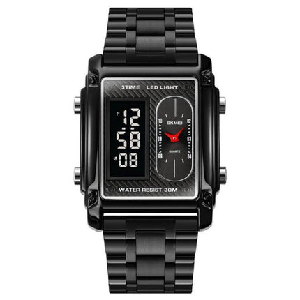 SKMEI Square Men's Watch for Everyday and Water Activities - black square digital-analog watch with 30M water resistance