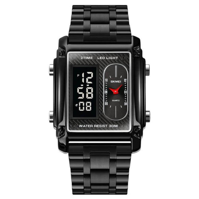 SKMEI Square Men's Watch for Everyday and Water Activities - black square digital-analog watch with 30M water resistance