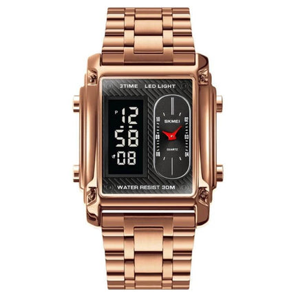 SKMEI Square Men's Watch for Everyday and Water Activities - rose gold square digital-analog watch, 30M water resistant, durable everyday timepiece