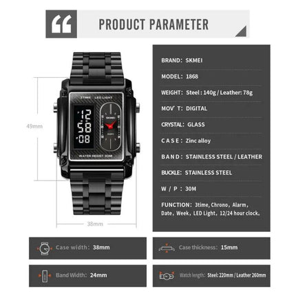 SKMEI Square Men's Watch for Everyday and Water Activities | Syndmart