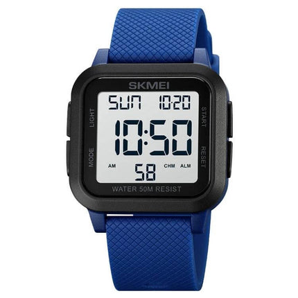 SKMEI Square Waterproof Sports Watch for Daily Activities - blue square digital sports watch with dual time and countdown, water resistant for daily use
