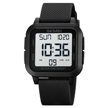 SKMEI Square Waterproof Sports Watch for Daily Activities - black square digital sports watch with 50M water resist for everyday use