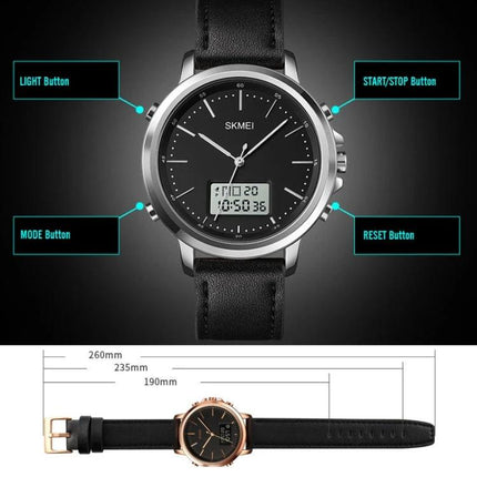 SKMEI Men's Dual Movement Leather Sports Watch for Daily Use