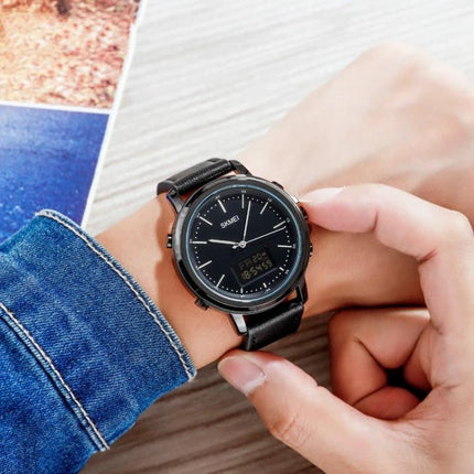 SKMEI Men's Dual Movement Leather Sports Watch for Daily Use