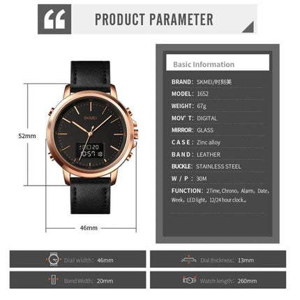 SKMEI Men's Dual Movement Leather Sports Watch for Daily Use