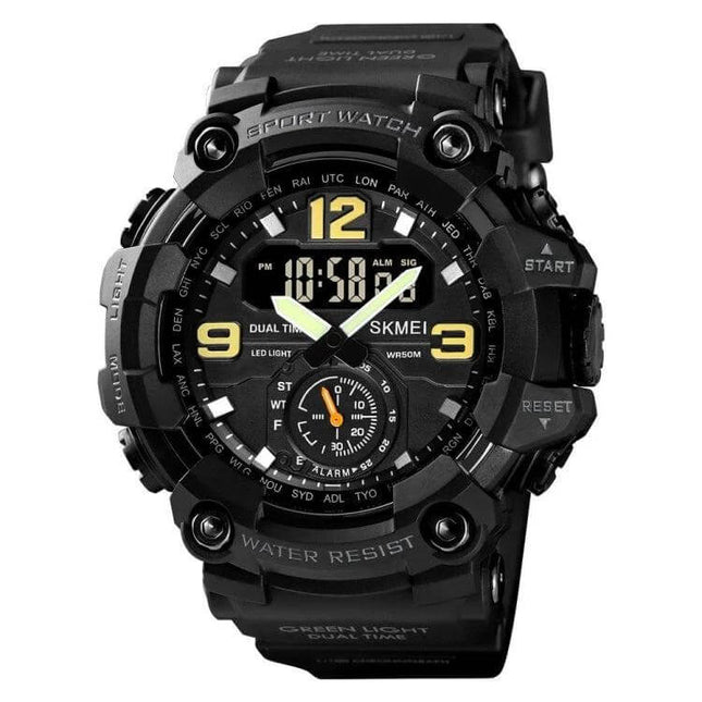 SKMEI Durable Men's Outdoor Shockproof Digital Sports Watch black rugged digital face showing time and water resistant design