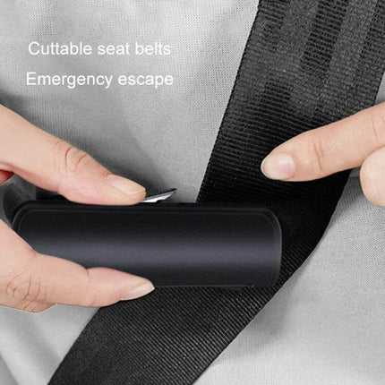 Vehicle Safety Hammer for Emergency Escape and Parking Use - compact black tool cutting seat belt and ready to break car window in emergencies