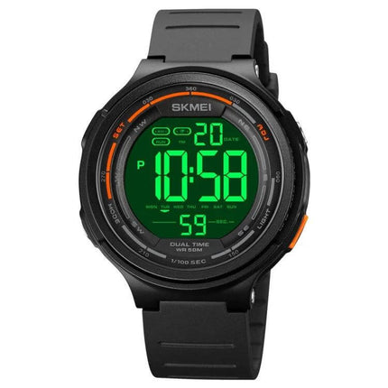 SKMEI Waterproof Luminous Outdoor Sports Watch for Daily Use black digital watch with green LED display and 50m water resistance