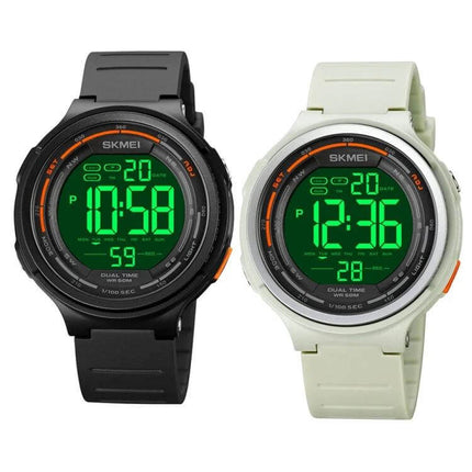 SKMEI Waterproof Luminous Outdoor Sports Watch for Daily Use - black and white models with green luminous LED display