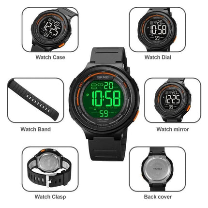 SKMEI Waterproof Luminous Outdoor Sports Watch for Daily Use digital black watch with green luminous LED display and 50m waterproof rating
